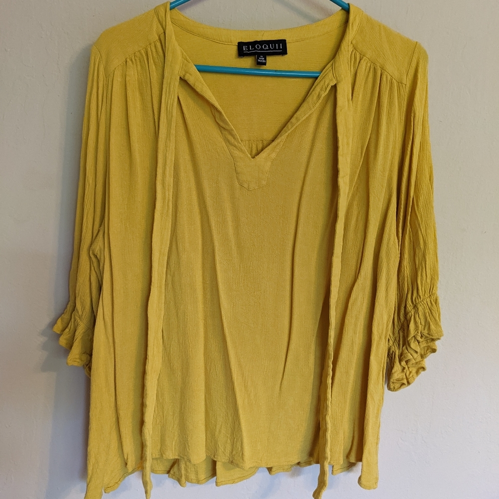 LAST CHANCE Eloquii size 16 mustard yellow 3/4 sleeve blouse